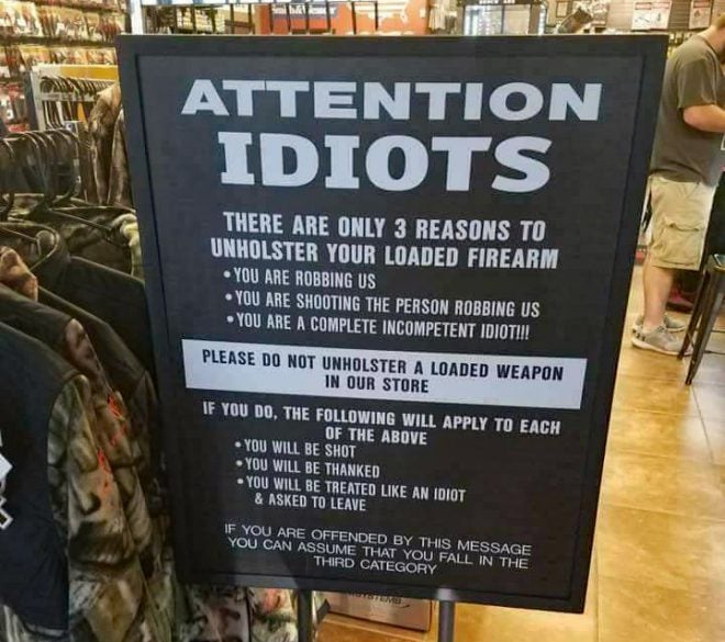 Sign Reminds Customers to Keep it in their Pants (or Holster)