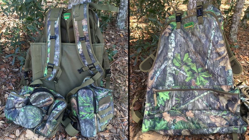 primos-rocker-vest-01 Primos Rocker turkey hunting vest. That long low pocket on the back is for decoy stakes. (Photo © Russ Chastain)