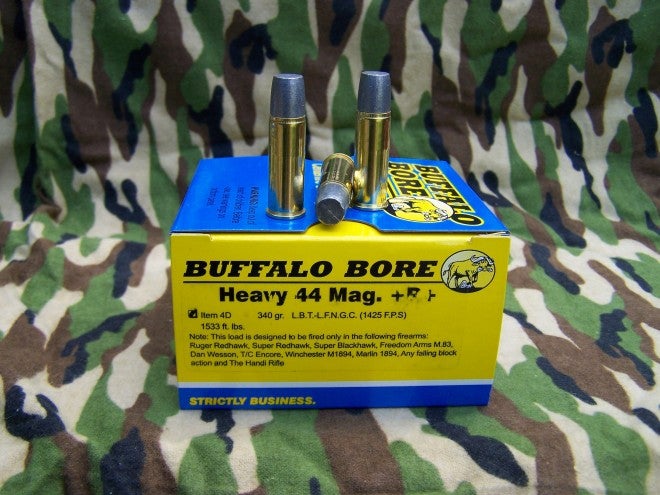 For super-deep penetration with the .44 Mag you want the Buffalo Bore 340-gr LBT LFN Gas Check round, it will punch right through the big brown bears or just about anything else you can hunt in the USA.