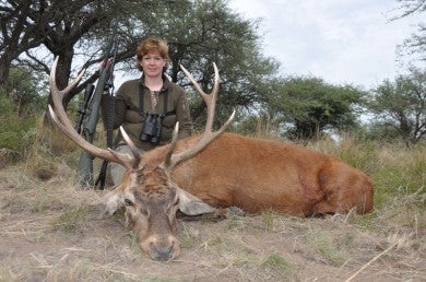 Vanessa Harrop threaded a bullet through heavy cover to drop this stag.