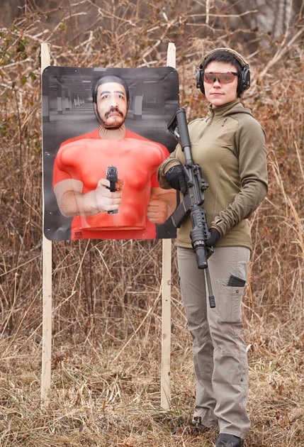 Tatiana Whitlock with a target of her own design and manufacture.
