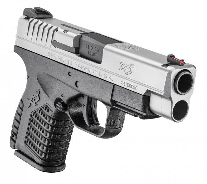 Springfield Armory XD-S 4.0" Single Stack 45 ACP, Bi-Tone finish, front view.