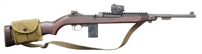 AImpoint T1 on a wartime production carbine. With two spare 15-rounders, this weapon makes a competent self-defense tool.