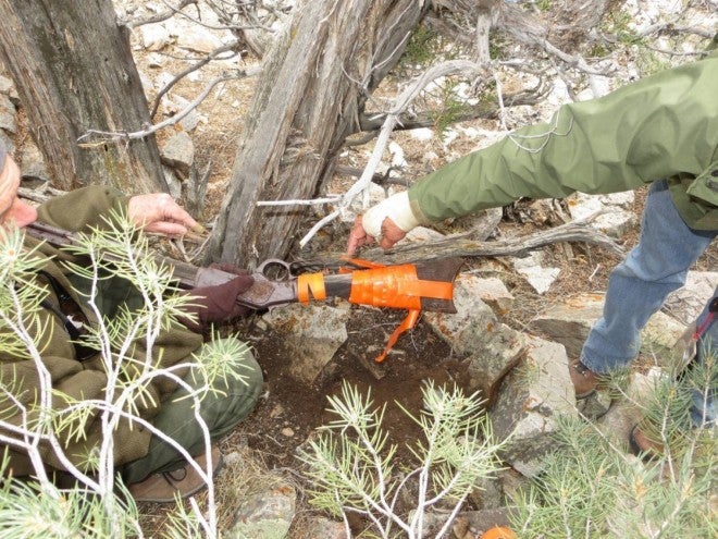 Surveyors' flagging was used to tie the butt stock together when the gun was recovered.