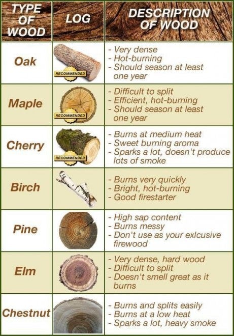 Chart: Type of Woods to Burn for Camping