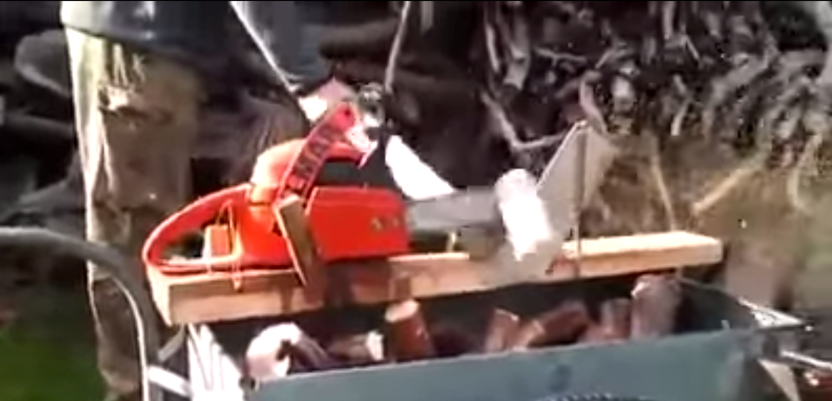 Video: Hands-free Wood Cutting with a Chainsaw? Video: Hands-free Wood Cutting with a Chainsaw?