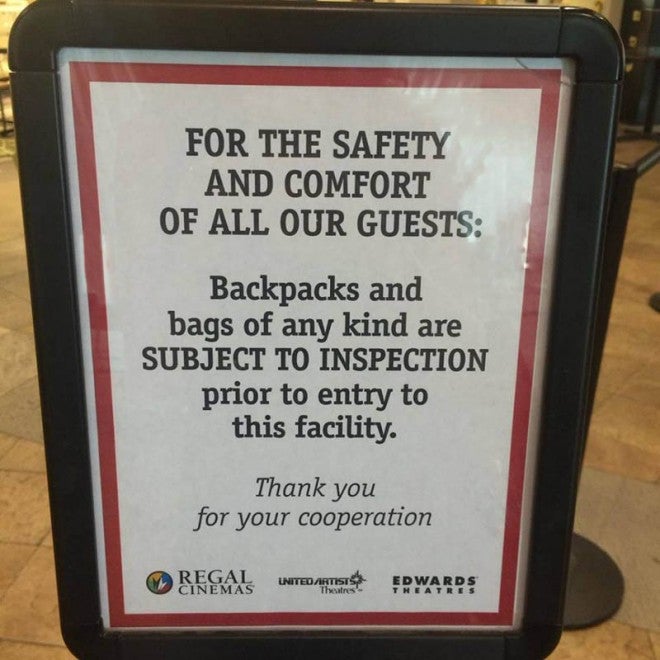 Regal Cinemas Wants to Search Your Purse or Backpack