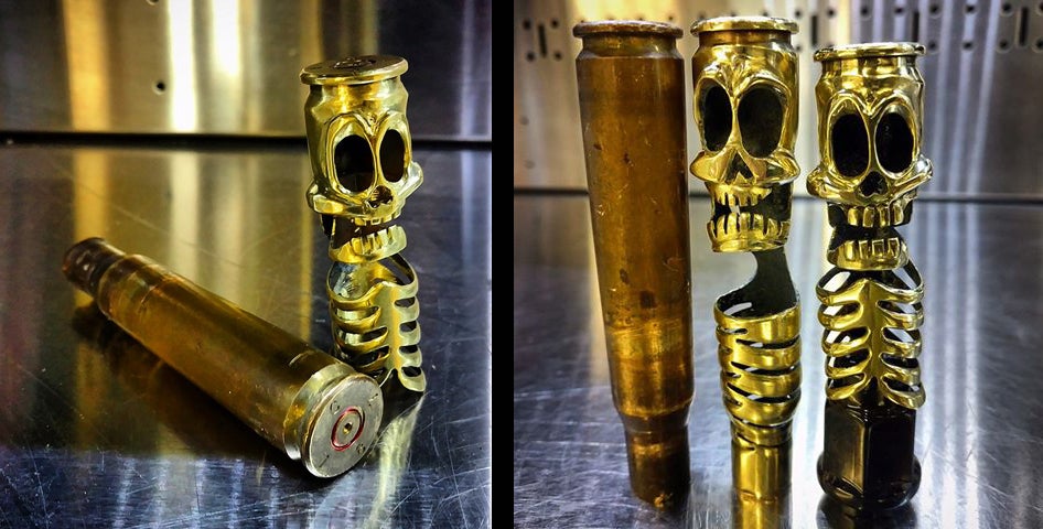 50 BMG art. He adds brass with a tig welder, some pieces take 2 weeks to make.