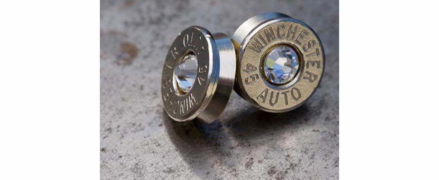 Case head stud earrings, available in different cartridges with your birthstone. (Photo: Ammo Wear)