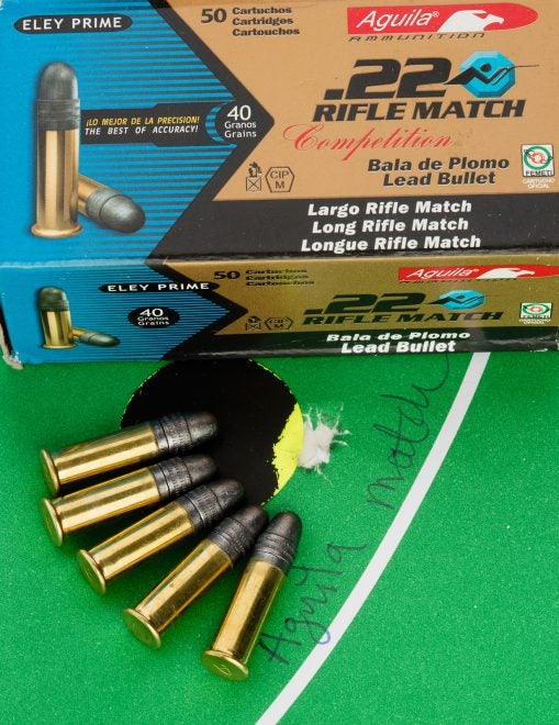 Five shots at 26 yards, with all bullets impacting pretty much on top of each other. That's how this rifle shoots consistently with Aguila, Eley and CCI match ammunition.