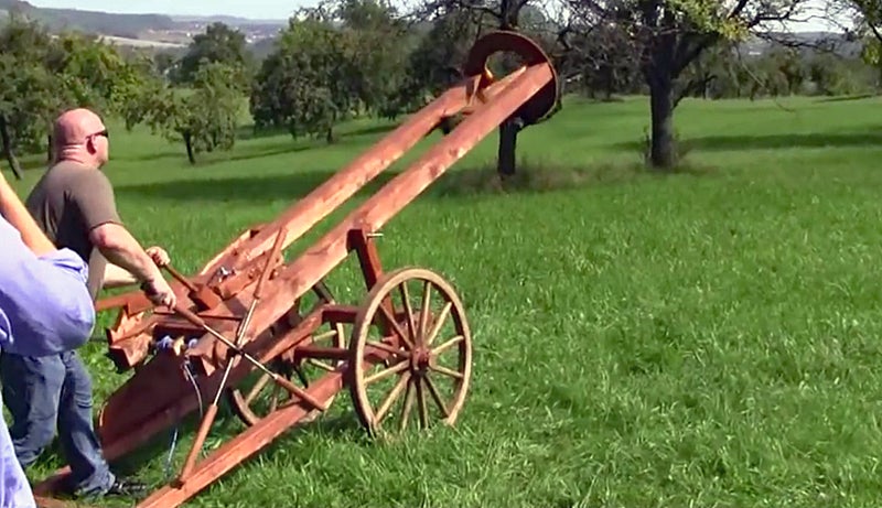 Watch: Humongous Slingshot Cannon Shooting at a Car Watch: Humongous Slingshot Cannon Shooting at a Car