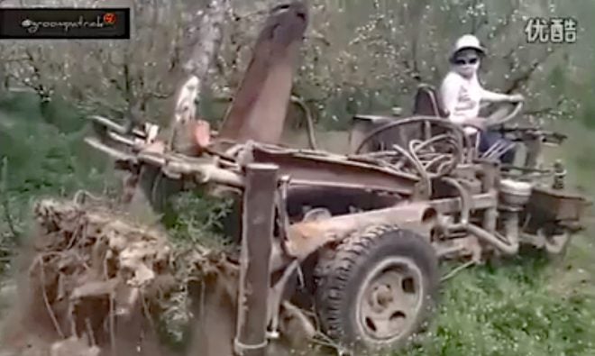 Watch: Awesome Homemade Machine Pulling Up Dead Trees