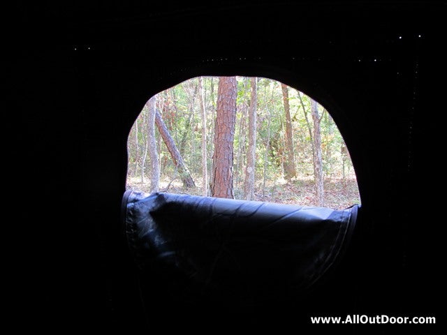 Looking through the small window of a ground blind