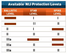 Body Armor Levels Chart