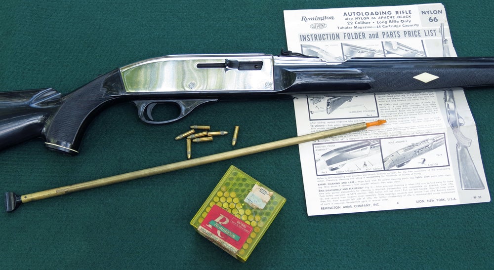 Remington Nylon 66 with mag follower tube, ammo, and owner's manual. (Photo © Russ Chastain) 