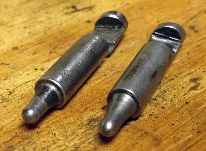 Homemade firing pin on the right, factory pin on the left. (Photo © Russ Chastain) 