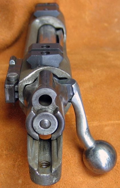 After inletting the stock for the bolt handle, the ball is the only thing that protrudes when the bolt is closed -- and when opened, the handle clears the scope. (Photo © Russ Chastain) 