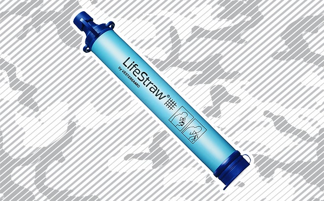 LifeStraw original water filter on urban camo background