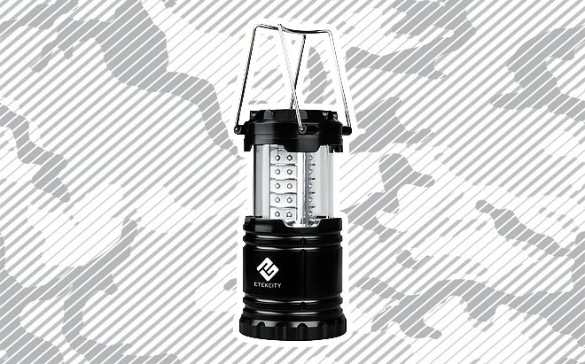 Etekcity LED camping lantern on urban camo background