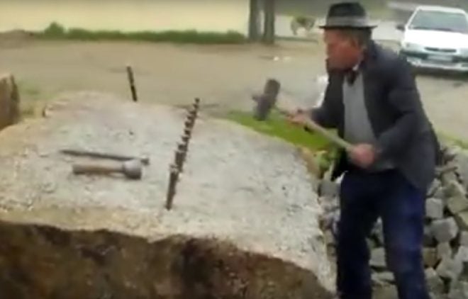 Watch: 86-Year-Old Splits Huge Granite Block with Hand Tools