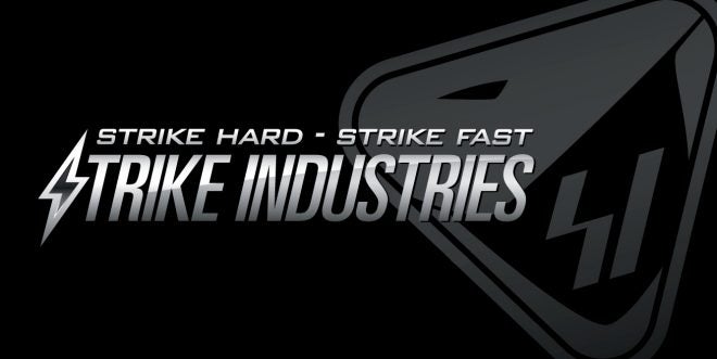 Strike Industries STRIKE HARD STRIKE FAST Rifle Silhouette Sticker Decal 4x1.5