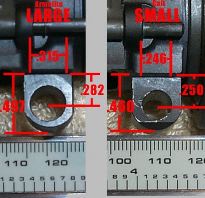 AR Upper Unit Pin Sizes