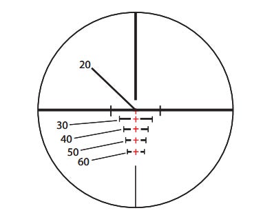 VXR-M range-compensating reticle. Numbers indicate yardage.