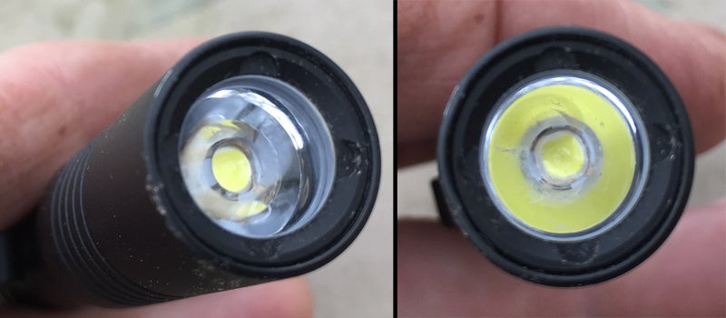 Streamlight MicroStream USB pocket flashlight lens and reflector.