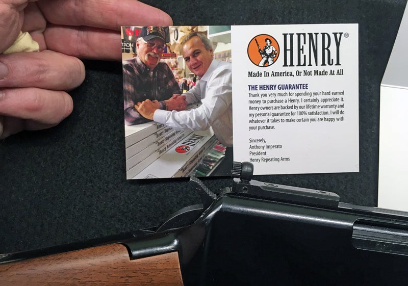 The Henry Small Game Rifle comes standard with a Skinner peep sight.