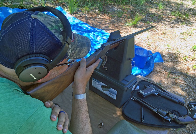 The two Nest Rest parts can be stacked to make a taller rest. The rifle is a Stevens Favorite 22.