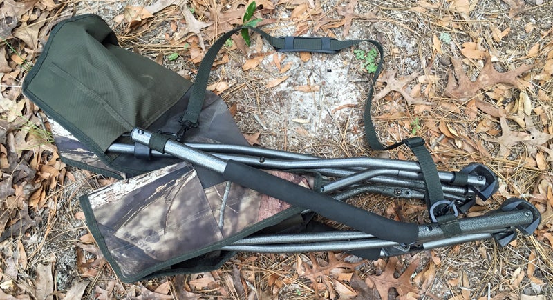 Primos Wing Man turkey hunting chair folds up and has a nice long strap.