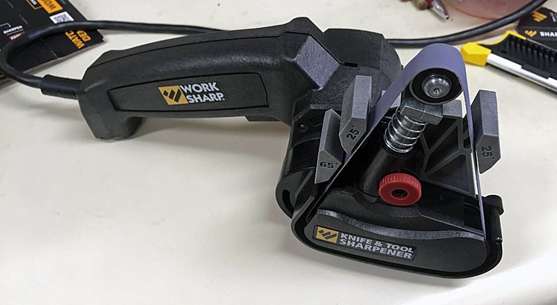 Work Sharp Power Knife & Tool Sharpener with the outdoor/scissor guide. (Photo  Russ Chastain)