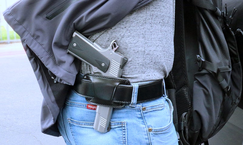 Galco Jak Slide 2.0 belt holster in use.