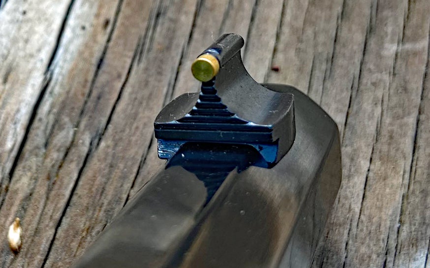 Rear view illustrates why this is called a bead style front sight. (Photo © Russ Chastain)