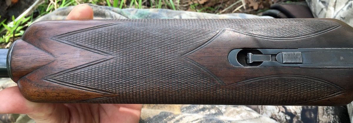 The forend is of the beavertail type; wider on bottom than top. (Photo © Russ Chastain)