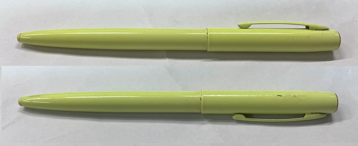 Two views of my Tradesman Yellow Space Pen (Photo © Russ Chastain)