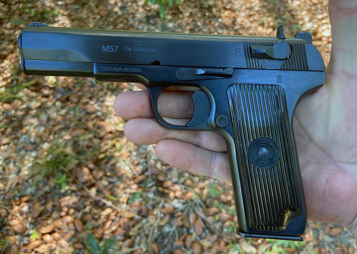 This M57 has numerous similarities to the Colt 1911. (Photo © Russ Chastain)