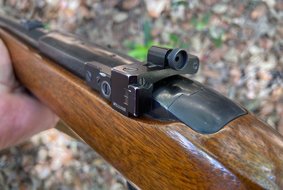 Williams receiver sight on Ruger 44 carbine. (Photo © Russ Chastain)