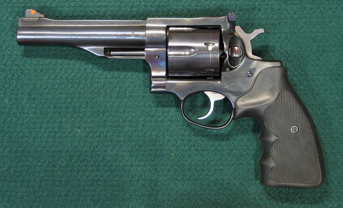 Left side of Ruger Redhawk 44 magnum double action revolver. (Photo © Russ Chastain)