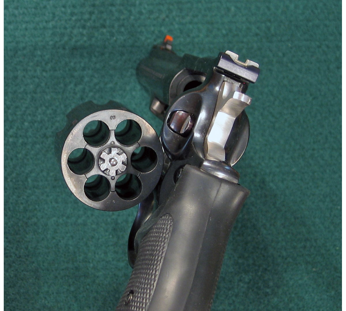 Ruger Redhawk 44 magnum double action revolver with cylinder open. (Photo © Russ Chastain)