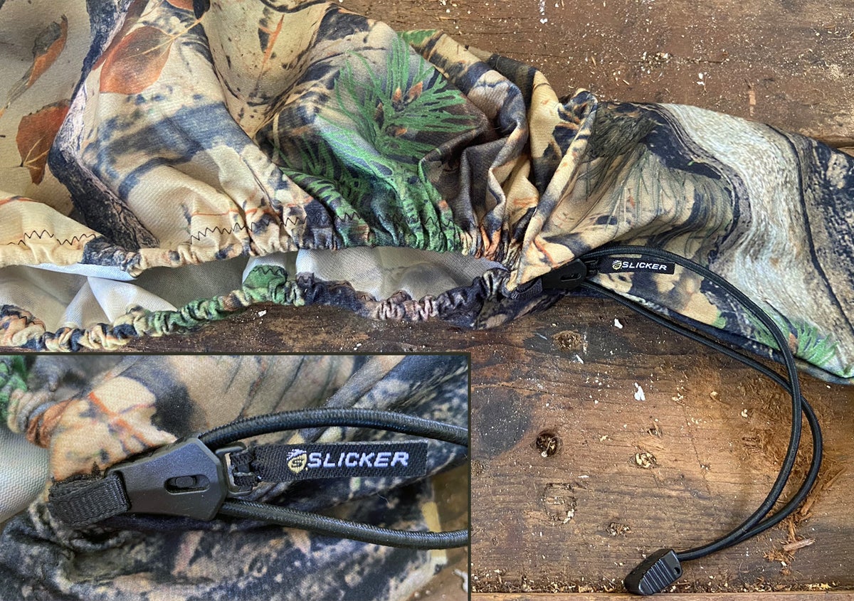 Gun Slicker has a long elastic drawstring for the large opening at bottom of gun. (Photo © Russ Chastain
