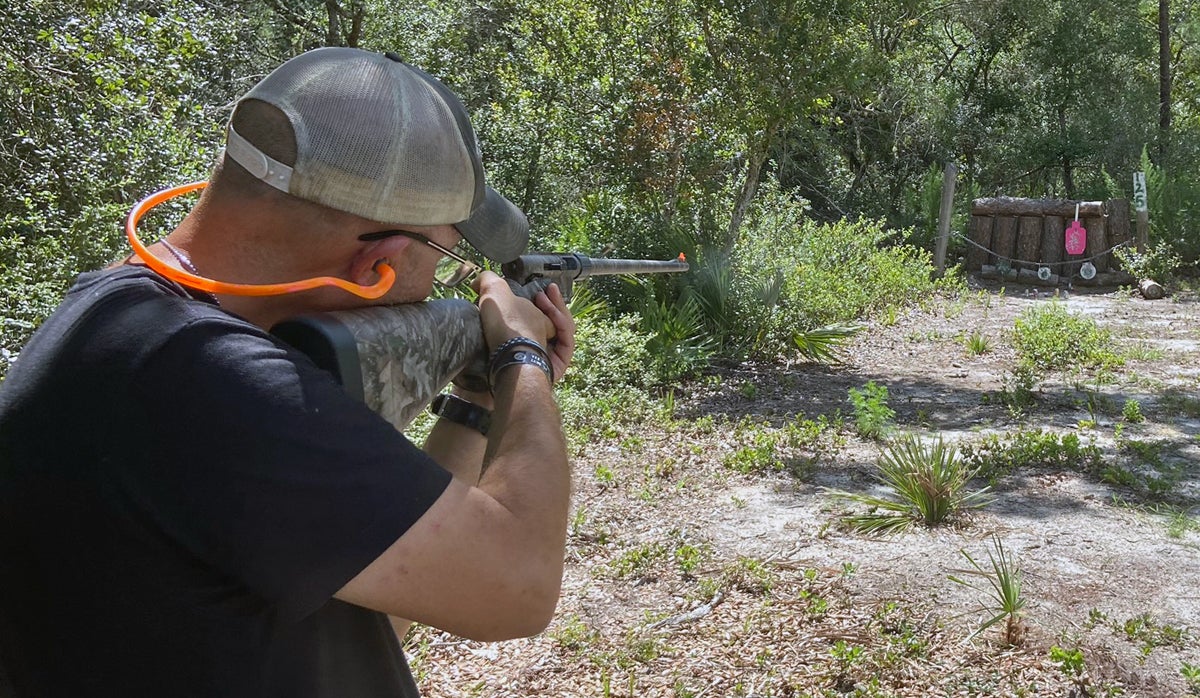 Hank shoots Henry: The Henry U.S. Survival AR-7 semi-auto 22 takedown model. (Photo © Russ Chastain)