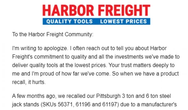 Harbor Freight Recalls Replacement Jack Stands, Too