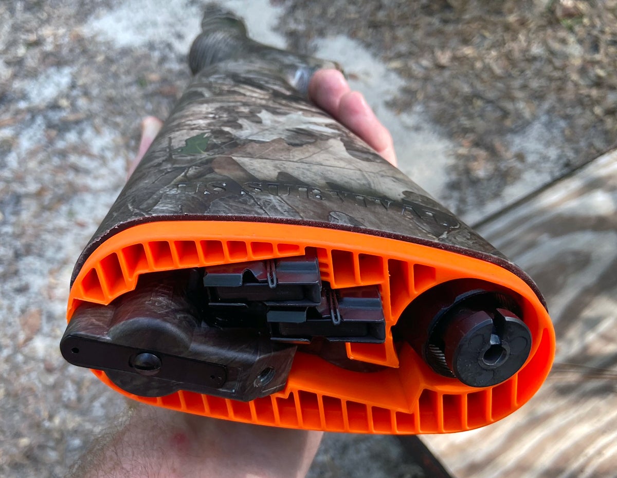 Barrel, receiver, and two removable box magazines store in the butt stock. (Photo © Russ Chastain)