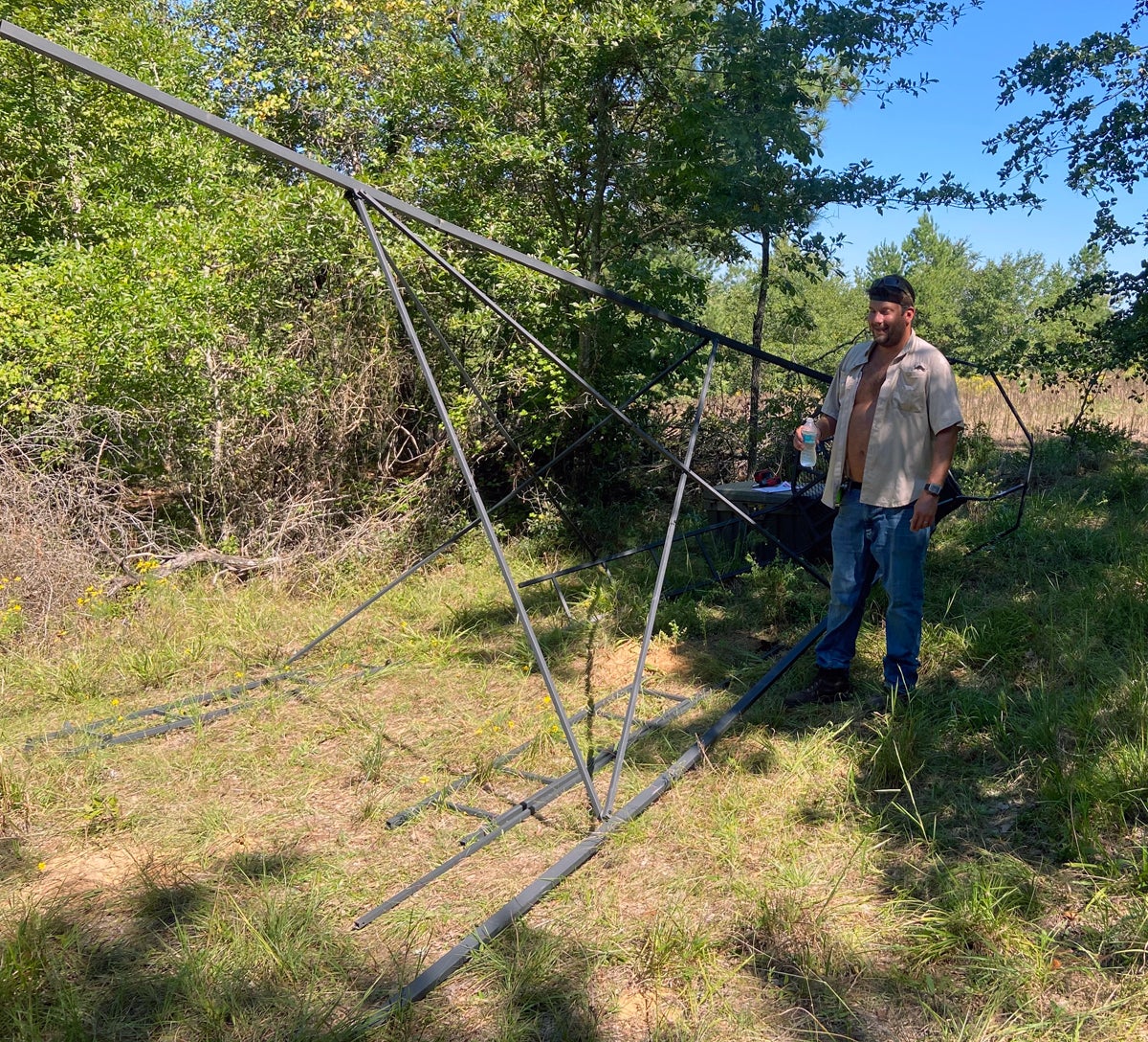 After building We just about wore out our brains figuring out the braces on this tripod stand. (Photo © Russ Chastain)