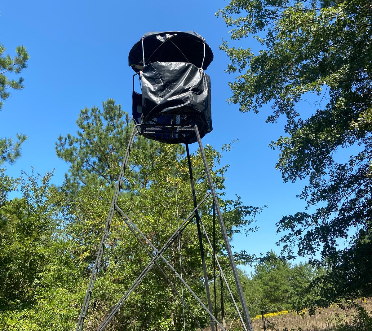 The addition of a "skirt" and roof made a huge difference to this deer stand. (Photo © Russ Chastain)