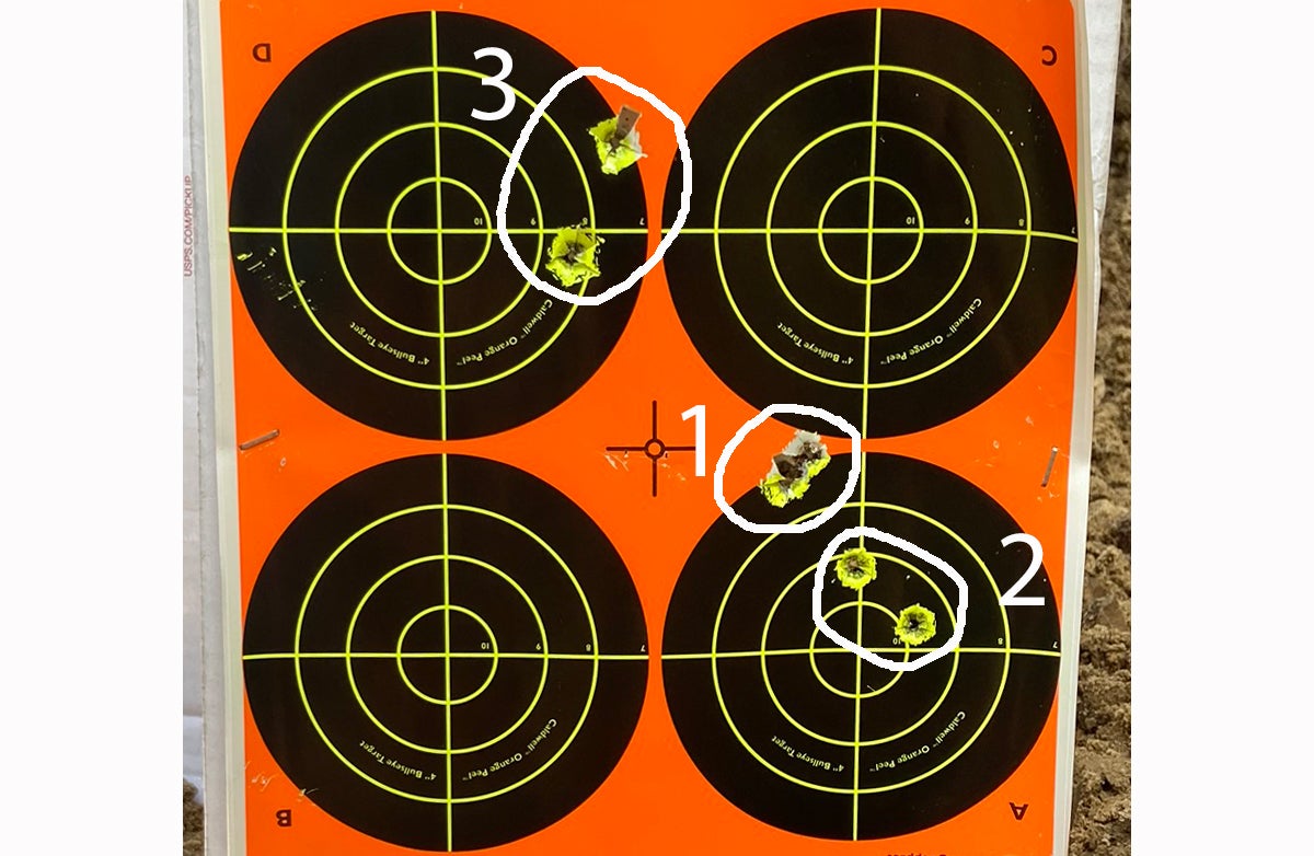 Three groups with Sierra 30-06 165-grin TGK ammo. 1 at 50; 2 and 3 at 100 yards. (Photo © Russ Chastain)