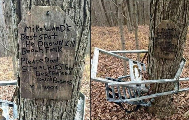 Deceased Hunter’s Best Friend Hung Stand, Sign in his Memory