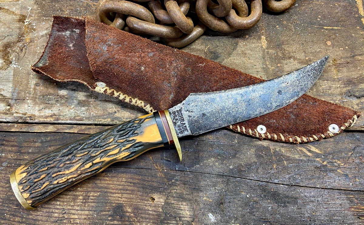 Schrade 498 with homemade sheath. (Photo © Russ Chastain)