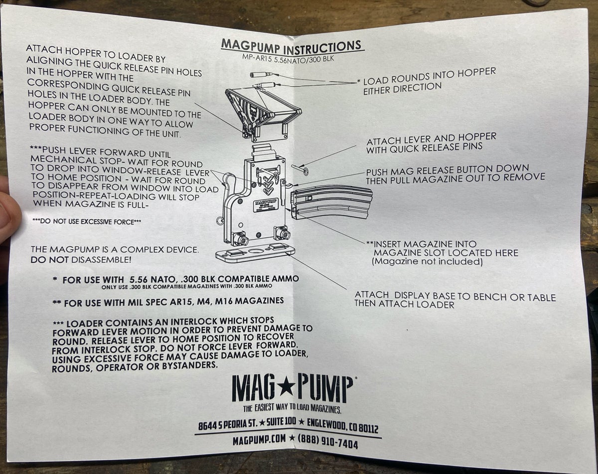 Instruction sheet for AR-15 Mag Pump (Photo © Russ Chastain)